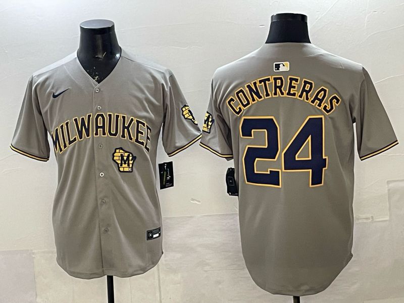 Men 2025 Nike Milwaukee Brewers #24 Contreras Grey Game MLB Jersey 02